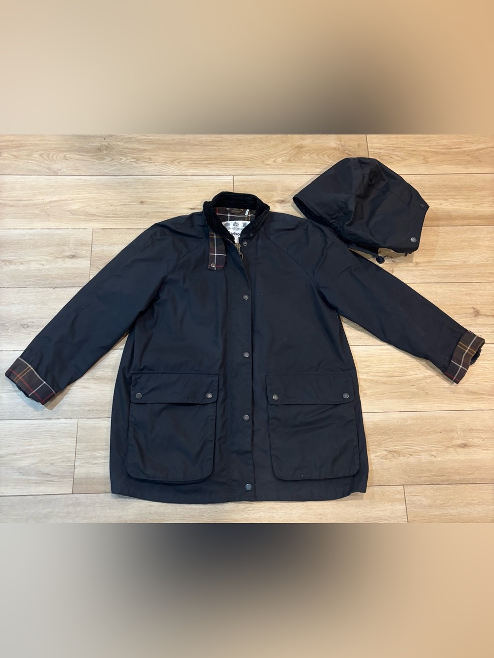 Barbour Gamefair AW17 Black Waxed Cotton Jacket Size 18 UK 14 US 44 EU Hood Too